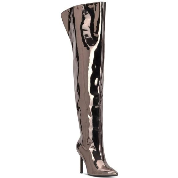 I.N.C. Int Concepts Women Vegan Pewter Patent Over-The-Knee Slouch Boots US 6.5 - Picture 2 of 3